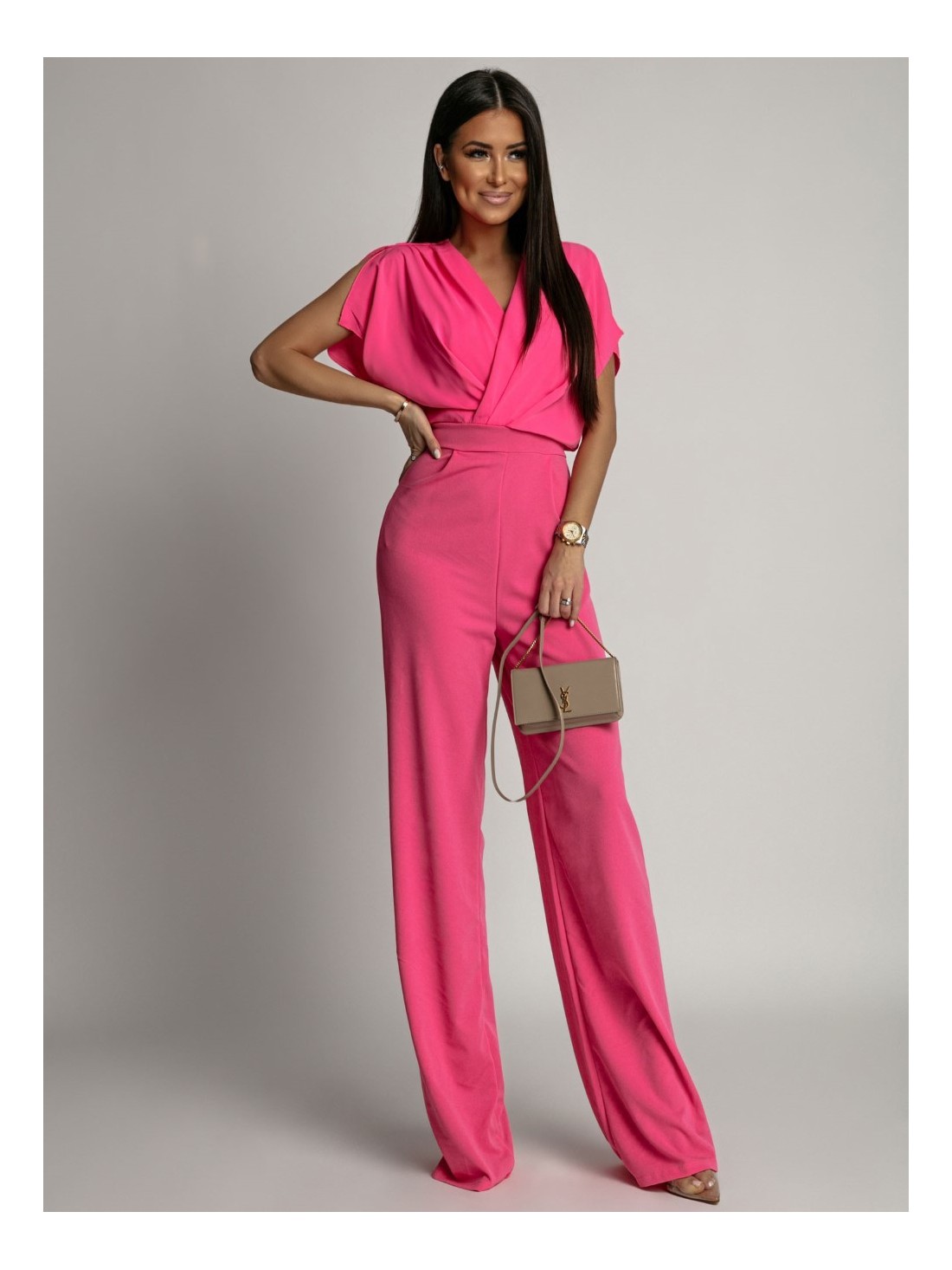 Elegant wide-leg jumpsuit, dark pink AZR2380781